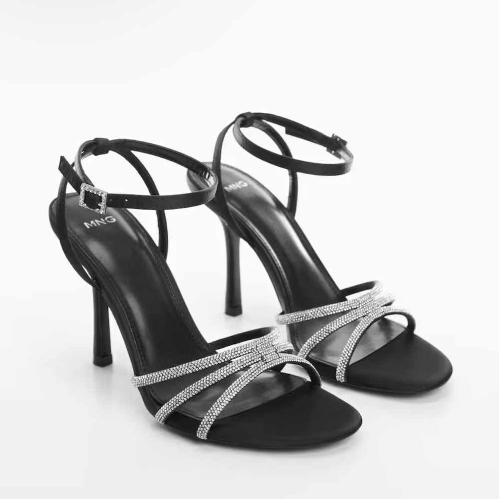 MANGO black and silver strappy heels
